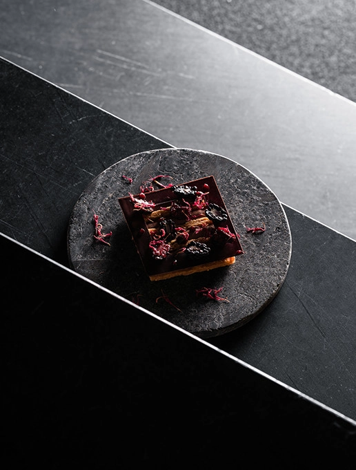 Dessert chocolaté gourmand servi pour la Saint-Valentin au restaurant Dans le Noir ?
