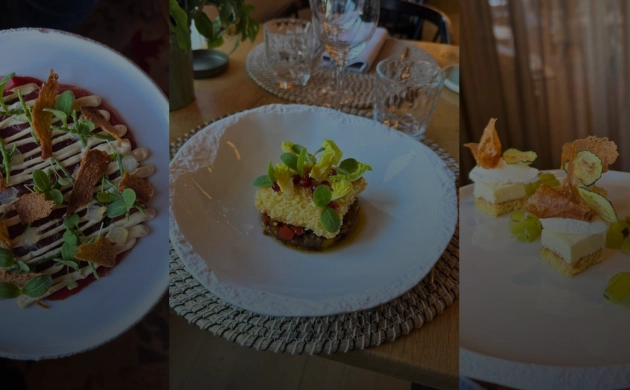 Trois plats du menu d’été surprise servis dans l’obscurité totale, mettant en valeur des textures et saveurs inédites, dans le cadre unique de Dans le Noir ? Genève au Ritz-Carlton.